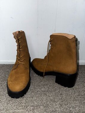Madewell Tan Lace-Up Platform Combat Boots